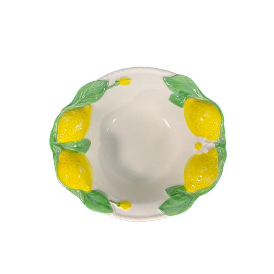 Diep kommetje Citroen (Onderkant bladreli&euml;f)  wit geel 16 cm | LA36 | Piccobella