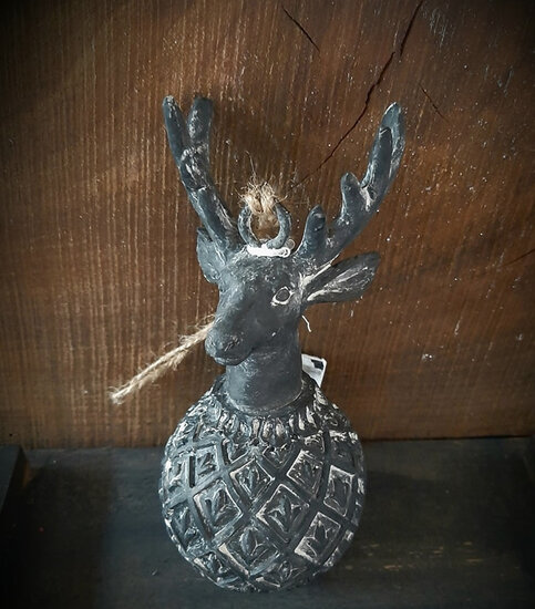 Decoratiebal Hert / kerstbal vintage zwart grijs steen maat m 20 x 9 cm | 121620 | Home Sweet Home | Stoer &amp; Sober Woonstijl