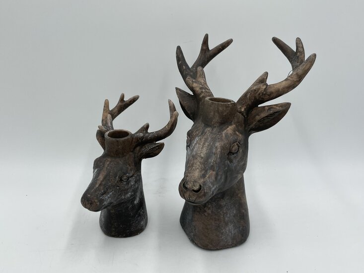 Kandelaar hert vintage bruin maat L steen 21 x 14,5 cm | 801833 | Countryfield | Stoer &amp; Sober Woonstijl