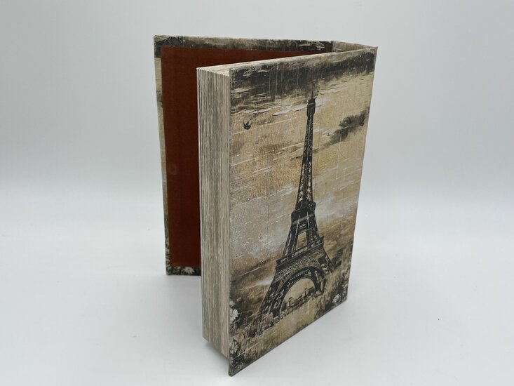 Eifeltoren Parijs Boekenkluis decoratieboek opbergdoos 24 cm x 15,5 cm vintage bruin | 527549 | Home Sweet Home