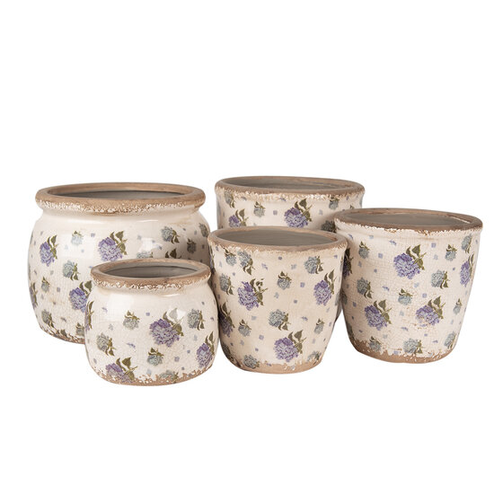 Clayre &amp; Eef | Bloempot Binnen Beige Blauw &oslash; 16x16 cm | 6CE1638L