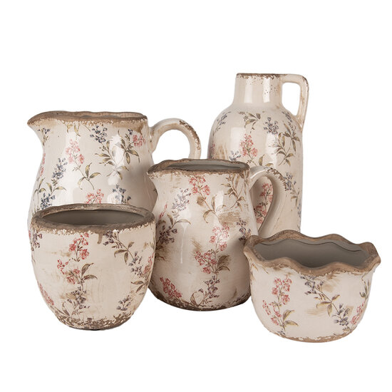Clayre &amp; Eef | Decoratieve Schenkkan Beige Roze 17x13x16 cm | 6CE1616M