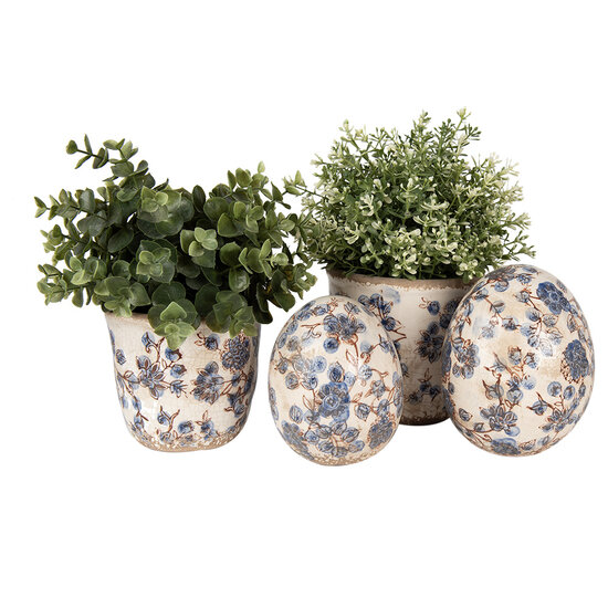 Clayre &amp; Eef | Bloempot Binnen Beige Blauw &oslash; 17x16 cm | 6CE1619L