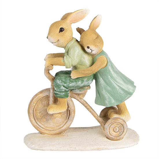 Clayre &amp; Eef | Decoratie konijn fietsend Bruin Groen12x6x14 cm | 6PR5016
