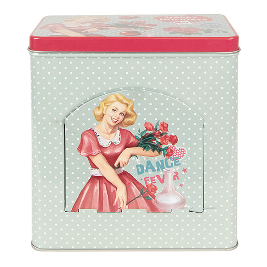 Clayre & Eef | Blikken Bewaardoos Blauw Roze 16x10x18 cm | 6BL0125