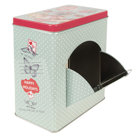 Clayre & Eef | Blikken Bewaardoos Blauw Roze 16x10x18 cm | 6BL0125