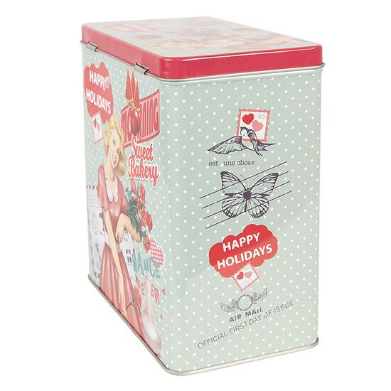 Clayre & Eef | Blikken Bewaardoos Blauw Roze 16x10x18 cm | 6BL0125