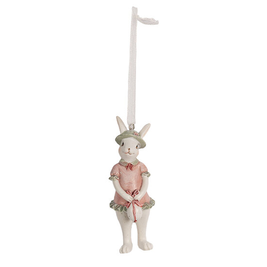 Clayre &amp; Eef | Decoratie Hanger Konijn Wit Roze 4x4x10 cm | 6PR4990