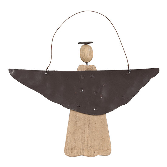 Clayre &amp; Eef | Kerstdecoratie hanger Engel Bruin 18x2x14/18 cm | 6H2351