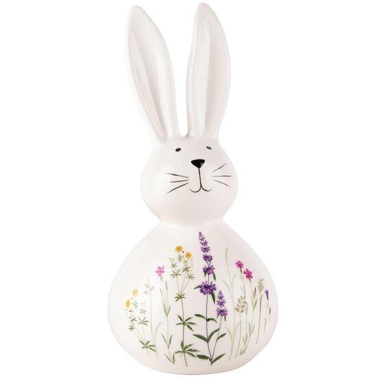 Dekoratief | Bunny wit m/bloemen, keramiek, 10x10x21cm | A240062
