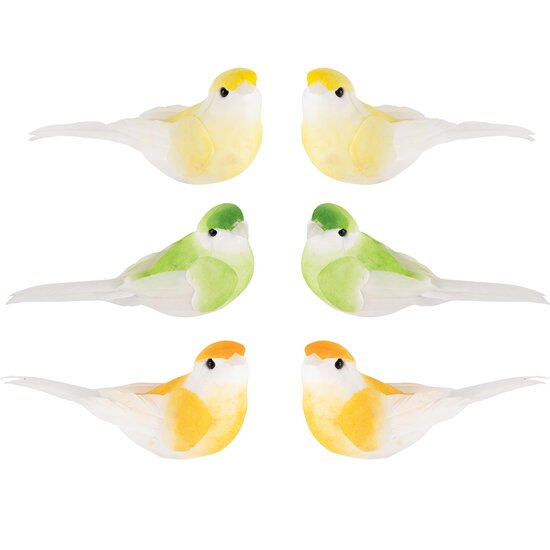 Dekoratief | Clip m/vogeltje, geel/groen/oranje, PVC, 10x4x5cm, set van 3 stuks | A240188