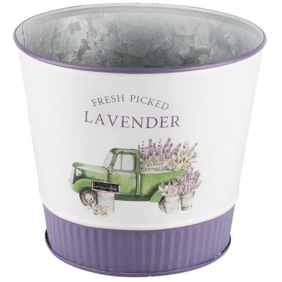 Dekoratief | Bloempot &#039;Fresh Picked Lavender&#039;, wit, metaal, 17x17x15cm | A240264