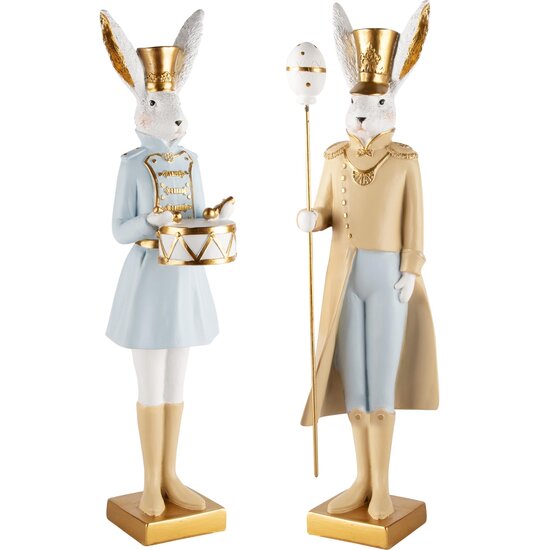 Dekoratief | Bunny staand, beige/blauw, resina,14x10x43cm, set van 2 stuks | A240305