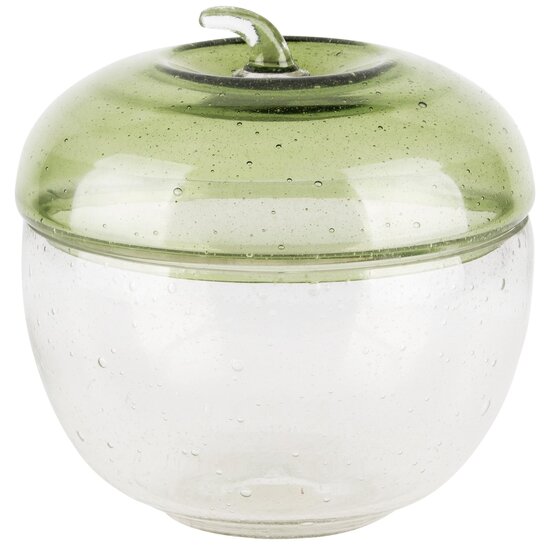 Dekoratief | Appel pot m/deksel, transparant/groen, glas, 16x16x15cm | A240438