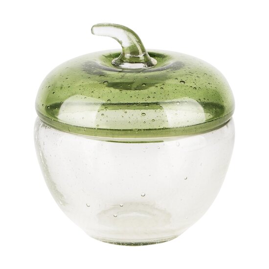 Dekoratief | Appel pot m/deksel, transparant/groen, glas, 10x10x10cm | A240439