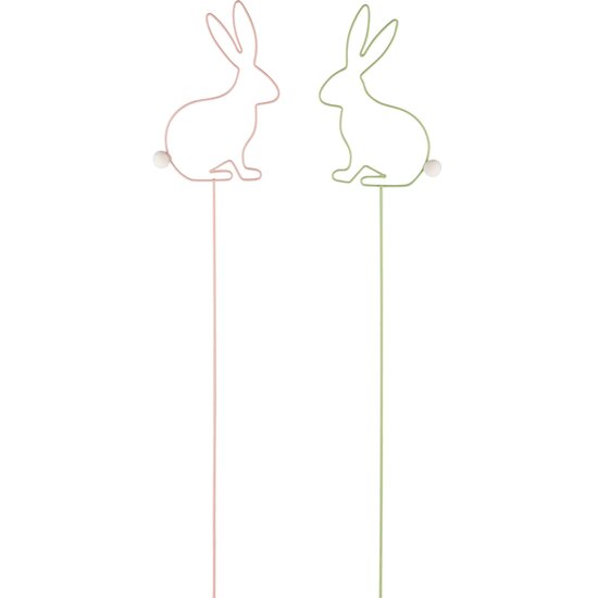 Dekoratief | Stick m/bunny, roze/groen, metaal, 48x9cm, set van 2 stuks | A240535