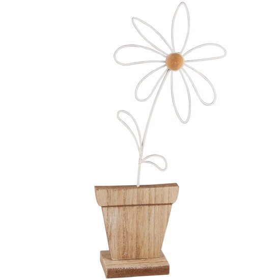 Dekoratief | Deco bloem in pot, naturel/wit, metaal/hout, 32x16x5cm | A240546