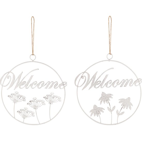 Dekoratief | Hanger ring &#039;Welcome&#039;, wit, metaal, 18x18cm, set van 2 stuks | A240548