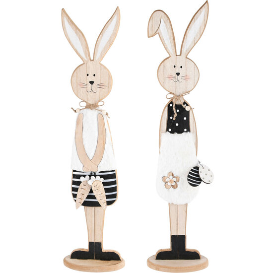 Dekoratief | Deco bunny zwart/wit/naturel, hout, 14x8x58cm, set van 2 stuks | A220175