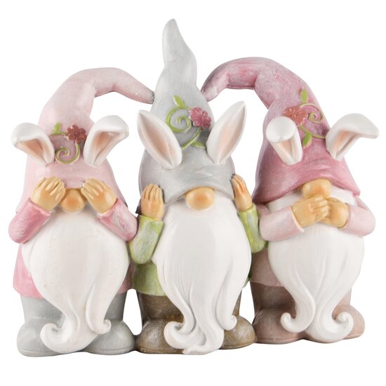 Dekoratief | Trio bunnygnomen, roze/wit, resina, 13x5x12cm | A240104