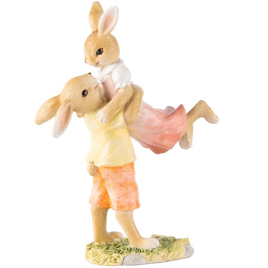 Dekoratief | Koppel bunny&#039;s, roze/oranje/geel, resina, 13x6x18cm | A240139