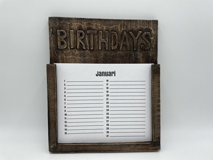 Kalender maand verjaardag vintage hout bruin 27 cm x 33 cm | Stoer &amp; Sober | 184180 | Home Sweet Home