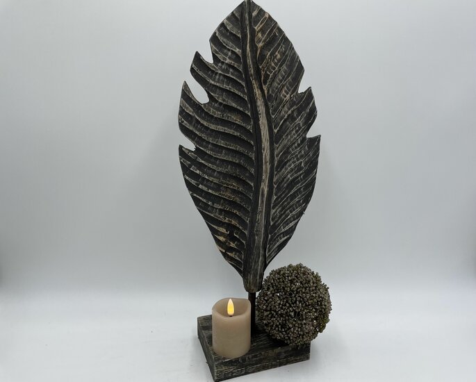 Ornament hout blad veer vintage zwart bruin 45 x 13,5 cm | 363335 | Home Sweet Home | Stoer &amp; Sober Landelijke Woonstijl