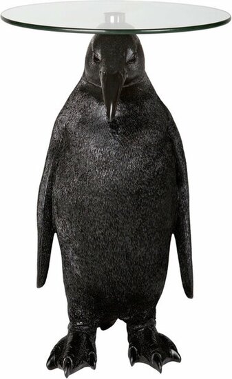 Bijzettafel - pinguin - tafelblad van glas - 32 x 32 x 49 cm - zwart | Kitchen Trend Products