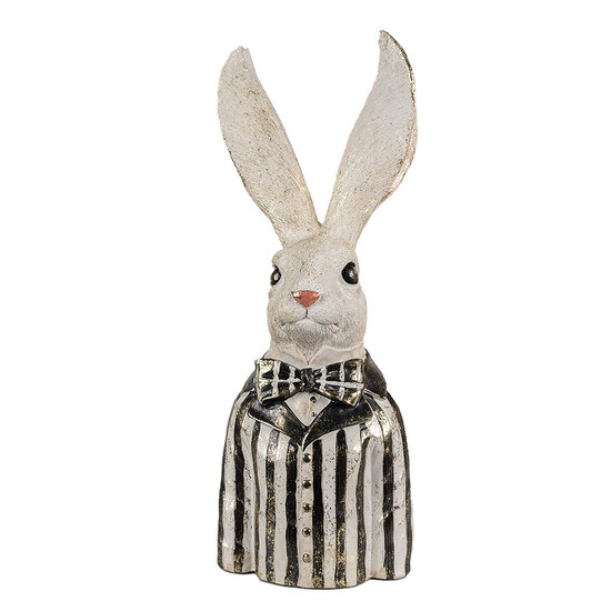 Clayre &amp; Eef | Decoratie beeld Konijn Wit Goudkleurig zwart 16x14x42 cm | 6PR4090