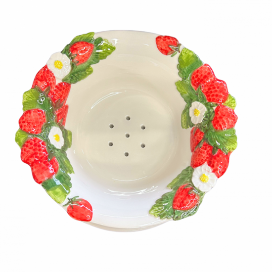 Aardbeien-test groot &Oslash; 28 cm schaal wit rood groen | TR15 | Piccobella Italiaans Servies