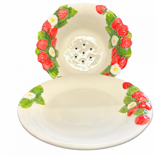 Aardbeien-test groot &Oslash; 28 cm schaal wit rood groen | TR15 | Piccobella Italiaans Servies