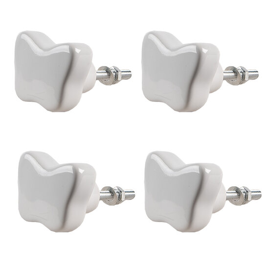 Clayre &amp; Eef | Deurknop set van 4 Wit &oslash; 4x3/6 cm | 65300