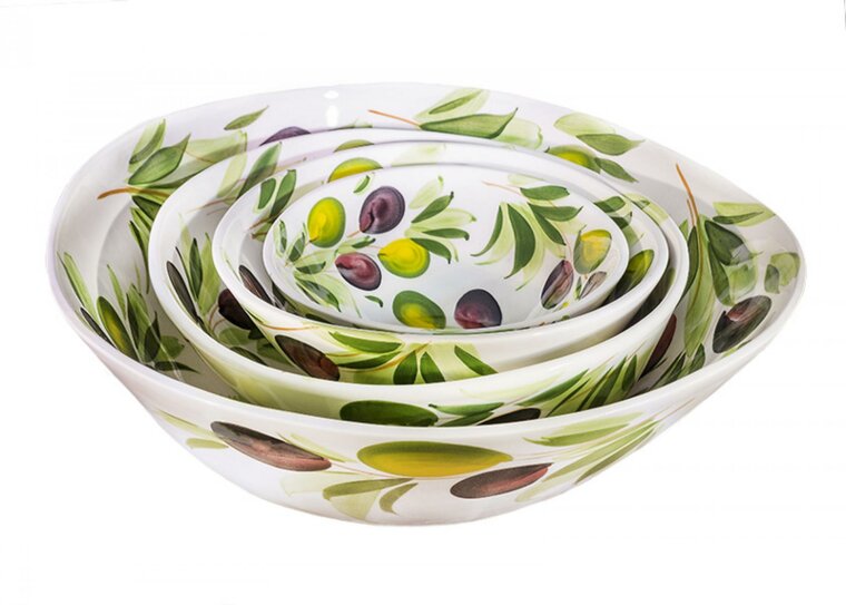 Organische schaal olijven maat S &Oslash;15,5 cm groen wit aardewerk | GB013 | Piccobella Italiaans Servies