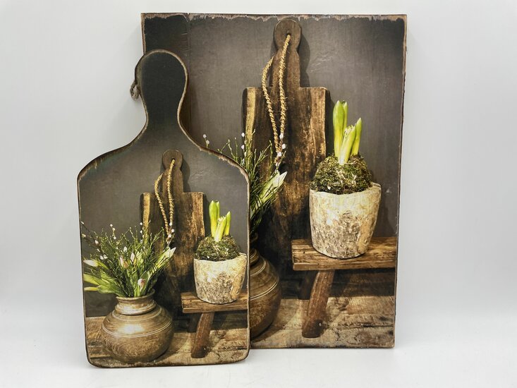 Decoratie broodplank met print Nepalese pot bloempot &amp; krukje 35,5 cm x 18,5 cm touw maat M | Stoer &amp; Sober | 059006 | Home Sweet Home
