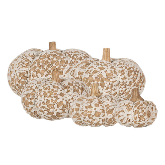 Clayre &amp; Eef | Decoratie Pompoen Wit Bruin &oslash; 15x12 cm | 65404