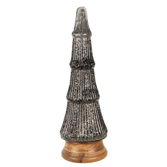 Clayre &amp; Eef | Kerstdecoratie Kerstboom Zilverkleurig Zwart &oslash; 15x44 cm | 65387