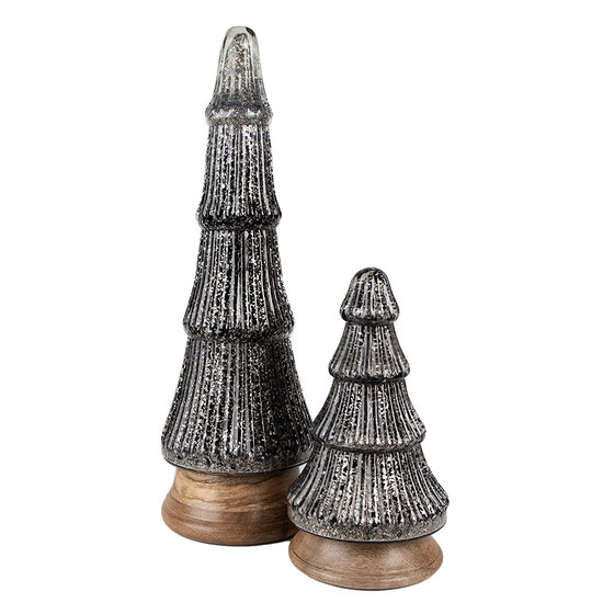 Clayre &amp; Eef | Kerstdecoratie Kerstboom Zilverkleurig Zwart &oslash; 15x44 cm | 65387