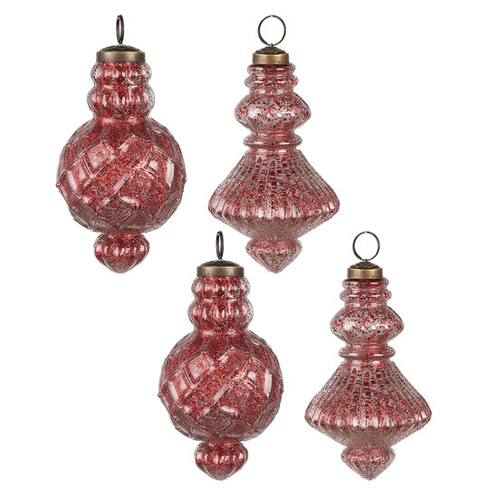 Clayre &amp; Eef | Kerstballen Set van 4 Rood 29x18x9 cm / &oslash; 8x15 cm | 6GL4512