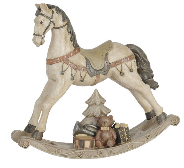 Clayre &amp; Eef | Kerstdecoratie Beeld Hobbelpaard Wit 30x8x27 cm | 6PR0037