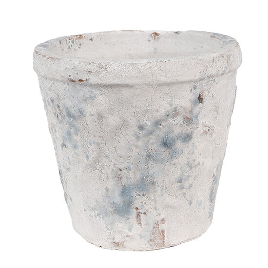 Clayre &amp; Eef | Bloempot Binnen Wit Blauw &oslash; 12x11 cm | 6TE0520M