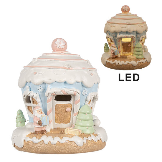 Clayre &amp; Eef | Decoratie Huis met LED Blauw &oslash; 12x14 cm/ 3xAAA | 6PR4354