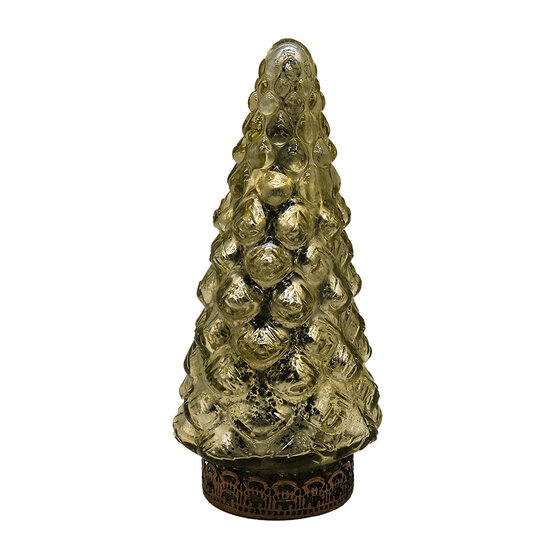 Clayre &amp; Eef | Kerstdecoratie Beeld Kerstboom met LED Goudkleurig &oslash; 8x16 cm | 6GL4560