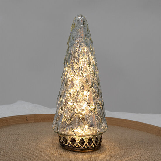 Clayre &amp; Eef | Kerstdecoratie Kerstboom met LED Zilverkleurig &oslash; 11x24 cm | 6GL4572ZI