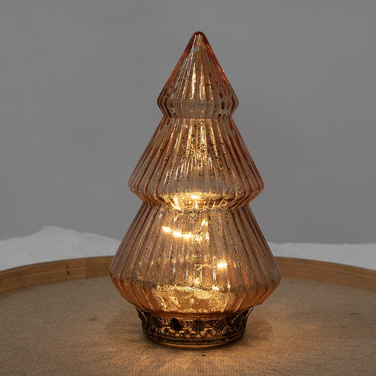 Clayre &amp; Eef | Kerstdecoratie Kerstboom met LED Koperkleurig &oslash; 13x23 cm / 2xAAA | 6GL4573KO