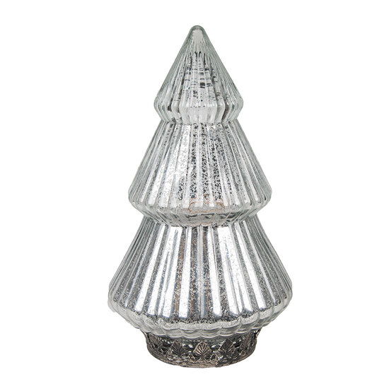 Clayre &amp; Eef | Kerstdecoratie Beeld Kerstboom met LED Zilverkleurig &oslash; 13x23 cm | 6GL4573ZI