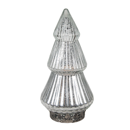 Clayre &amp; Eef | Kerstdecoratie Beeld Kerstboom met LED Zilverkleurig &oslash; 8x14 cm | 6GL4601