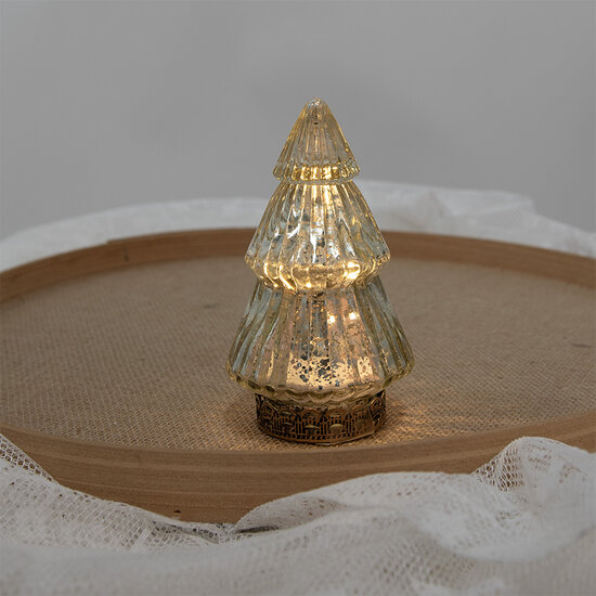 Clayre &amp; Eef | Kerstdecoratie Beeld Kerstboom met LED Zilverkleurig &oslash; 8x14 cm | 6GL4601