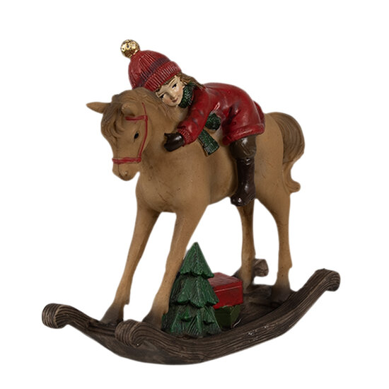 Clayre &amp; Eef | Kerstdecoratie Hobbelpaard Bruin Rood 11x4x10 cm | 6PR4181