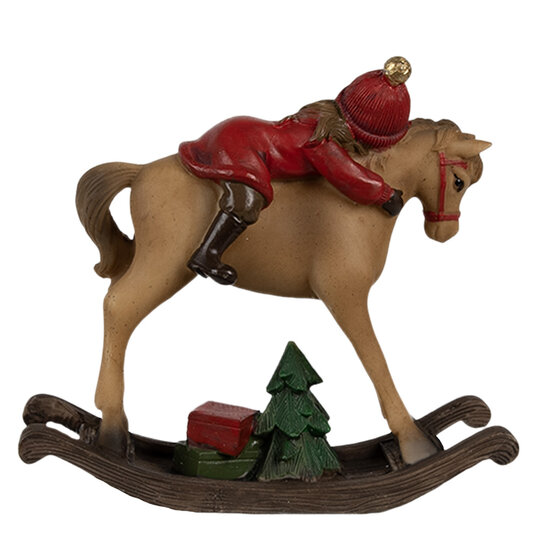 Clayre &amp; Eef | Kerstdecoratie Hobbelpaard Bruin Rood 11x4x10 cm | 6PR4181