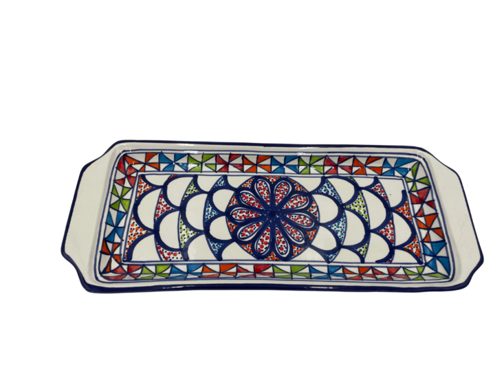 Cake schaal Naoura serveerschaal handgemaakt 35 x 14 cm groen rood blauw | CP.NA.30 | Dishes &amp; Deco